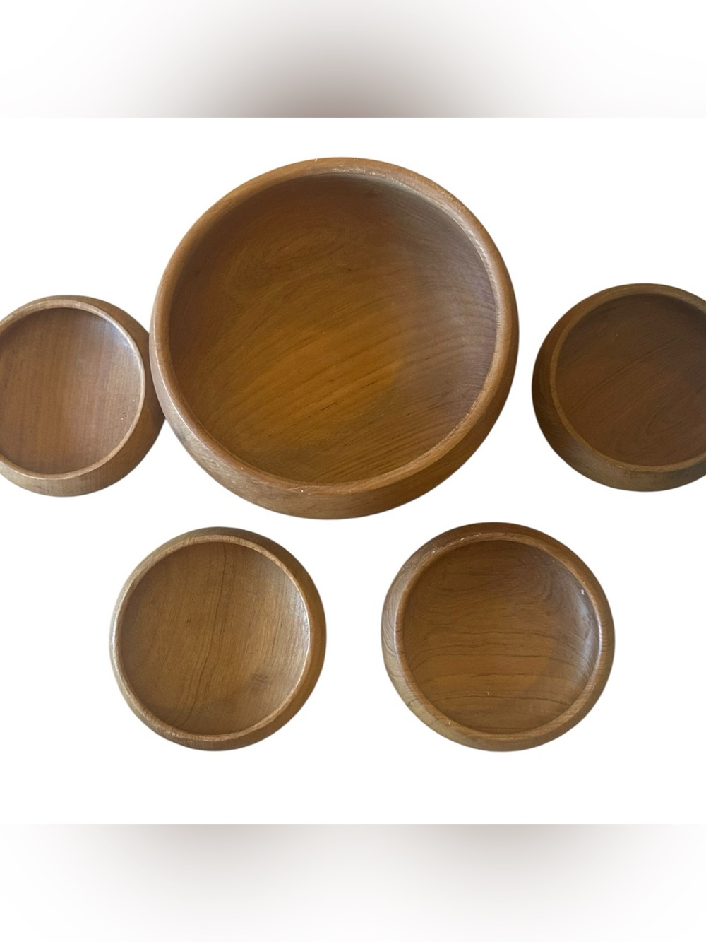 Winsome Wood Genuine Teak Salad Bowl Set 5 Piece Thailand Large Bowl 4 Individua